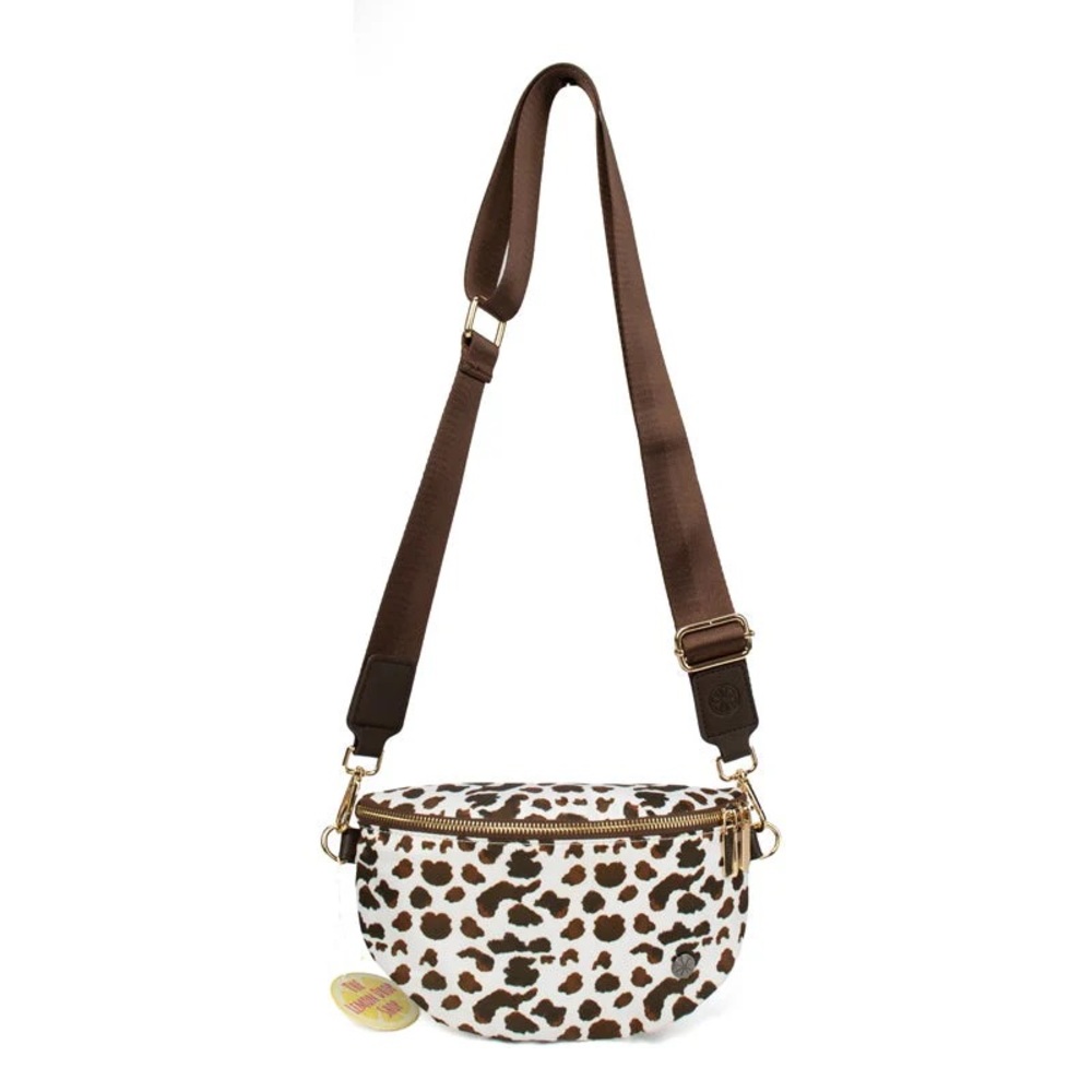 NWT Stylish Leopard Print Crossbody Bag with Brown Strap